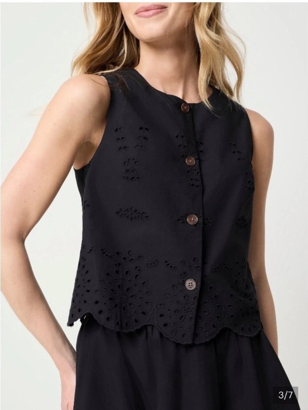 J. Crew Eyelet Button-Front Shell in Black